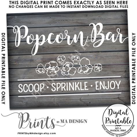 Popcorn Bar Sign Popcorn Bar Directions Wedding Popcorn Etsy