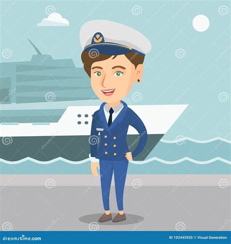 Caucasian Ship Captain In Uniform At The Port Stock Vector Illustration Of Travel European