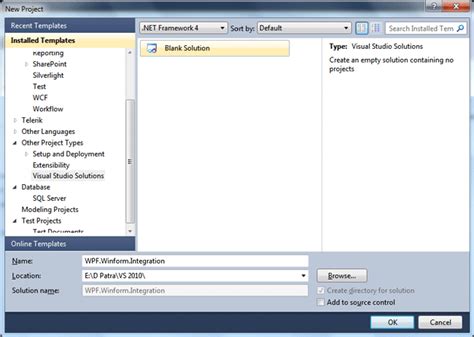 Integrating WPF In WinForms In VS 2010