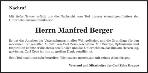 Traueranzeigen Von Manfred Berger Ostalbtrauer