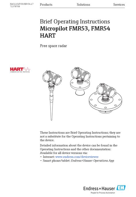 ENDRESS HAUSER MICROPILOT FMR53 HART BRIEF OPERATING INSTRUCTIONS Pdf