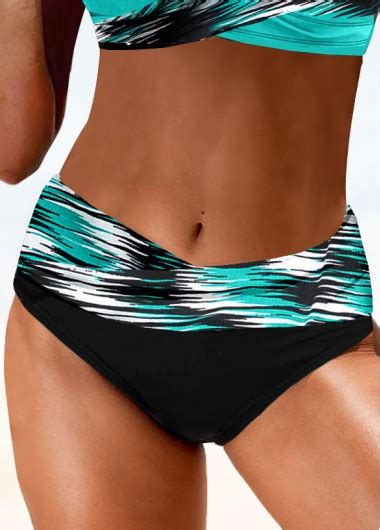 Mid Waisted Dazzle Colorful Print Black Bikini Bottom Modlily