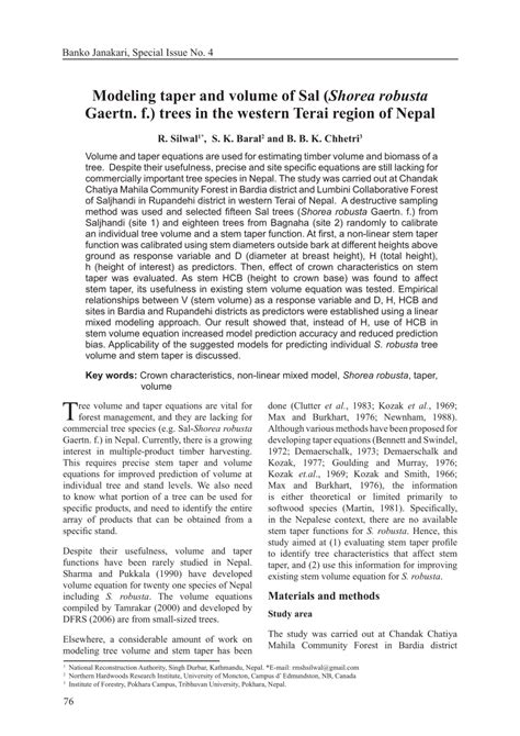 Pdf Modeling Taper And Volume Of Sal Shorea Robusta Gaertn F Trees In The Western Terai