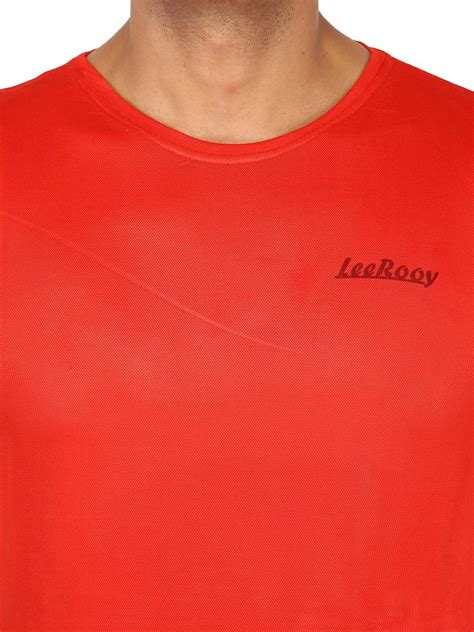 Half Sleeve Casual Wear Leerooy Logo Red Round Neck Classic Mens