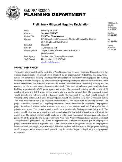 Fillable Online Sfmea Sfplanning Preliminary Mitigated Negative