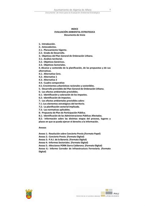 PDF INDICE EVALUACIÓN AMBIENTAL ESTRATEGICA Documento de consultas