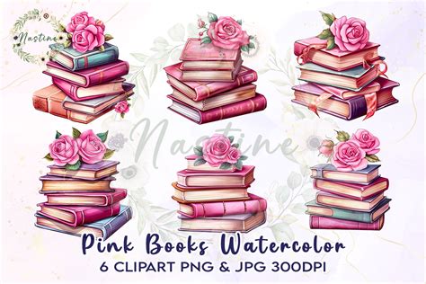 Pink Books Watercolor Clipart Graphic By Nastine · Creative Fabrica