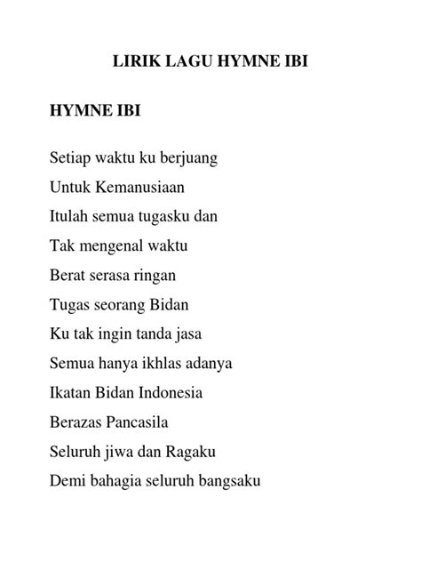 Lirik Lagu Hymne Ibi