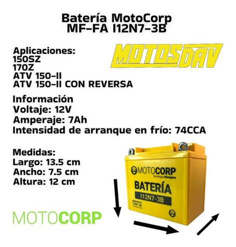 Bateria Motocorp Mf Fa I12n7 3b Ft150 150z 150sz Rc150 Meses Sin