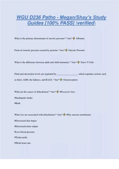 WGU D236 Pathophysiology Megan Shays Study Guides 100 PASS