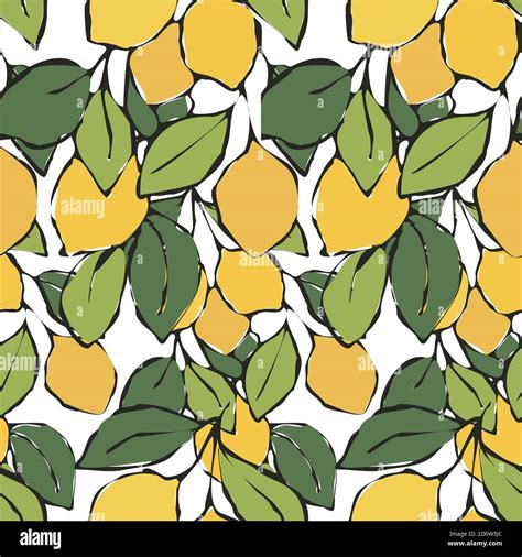 Seamless Lemon Pattern Fruits Background Flowers Leaves Lemons