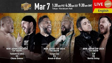 Njpw New Japan Cup Night Results Night Card Tpww