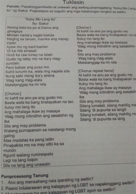 Mga Tanong Ano Ano Ang Mensaheng Nais Ipaabot Ng Awitin Ano Ano