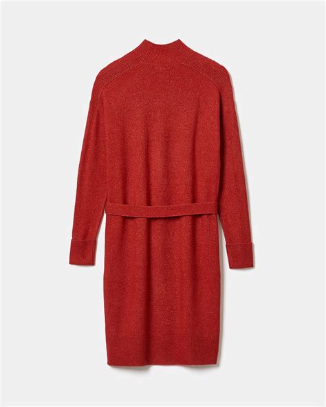 Spongy Mock Neck Belted Sweater Dress Rw Co