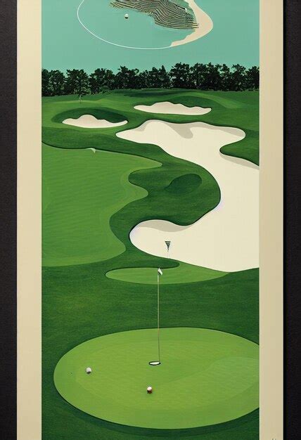 Premium Photo Painting Of A Golf Course With A Green And A White Tee