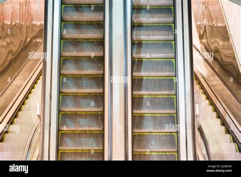 Line Escalators With Metal Coating Stock Photo Alamy