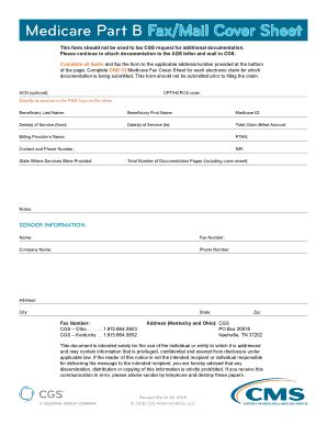 Fillable Online Medicare Part B Fax Mail Cover Sheet CGS Medicare Fax