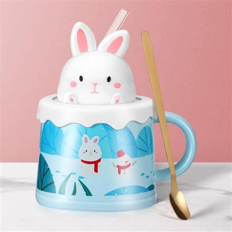 Tasse A Cafe Lapin 350Ml Avec Couvercle En Forme De Lapin Mug