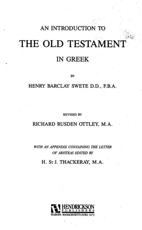 An Introduction To The Old Testament In Greek Additional Notes