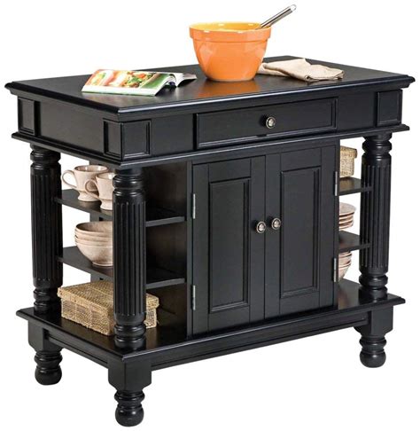 Americana Black Kitchen Island With Open Shelving By Home Styles The