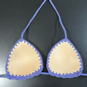 NWT Crochet FULL LINED Bikini Adjustable Summer Handmade Striped Heart