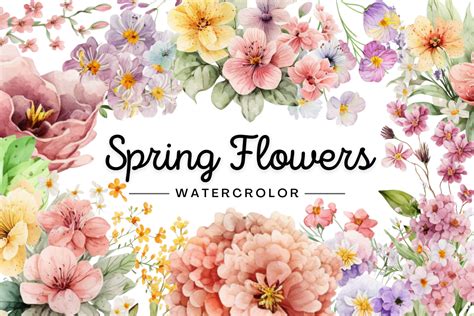 Spring Flowers Watercolor Clipart Graphic By Folv Creative Fabrica