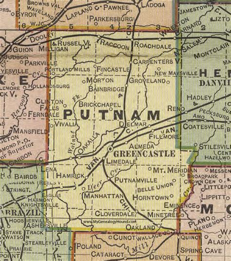 Putnam County Indiana 1908 Map Greencastle