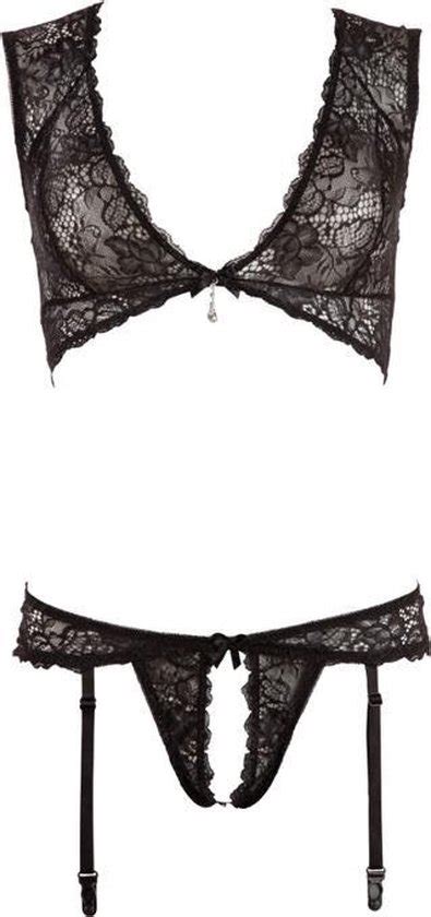 Cottelli Collection Erotische Jarretel Lingerie Set Met Open Kruis En