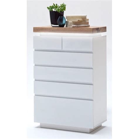 Romina Drawer Chest In Knotty Oak And White Matt With Led Furniture