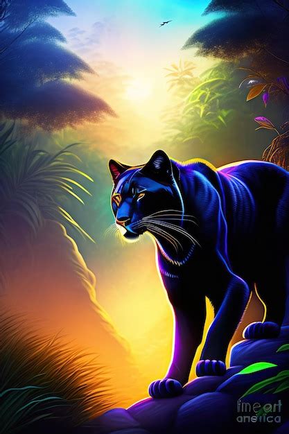 Premium Ai Image Black Panther In The Night Jungle Digital Art