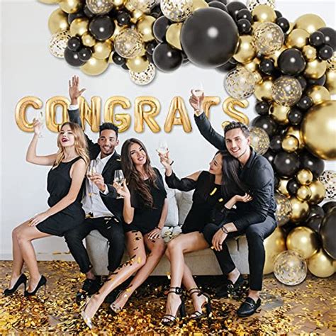 Black Gold Balloons Arch Garland Kit 124pcs Black And Gold Balloon Arch Kit With Confetti Latex