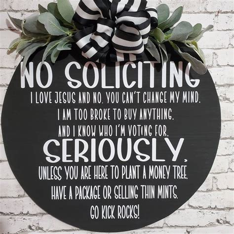 No Soliciting Sign Funny Wooden Door Hanger Wood Sign For Etsy