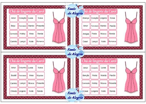 Cartelas de Bingo para Chá de Lingerie Elo7 Produtos Especiais