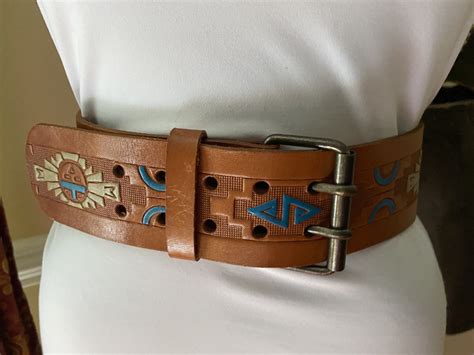 Cool Vintage Southwestern Design Tooled Embossed Leather Belt Made In Korea