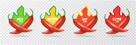 Spicy Hot Red Chili Pepper Icons Set With Flame Vector Image
