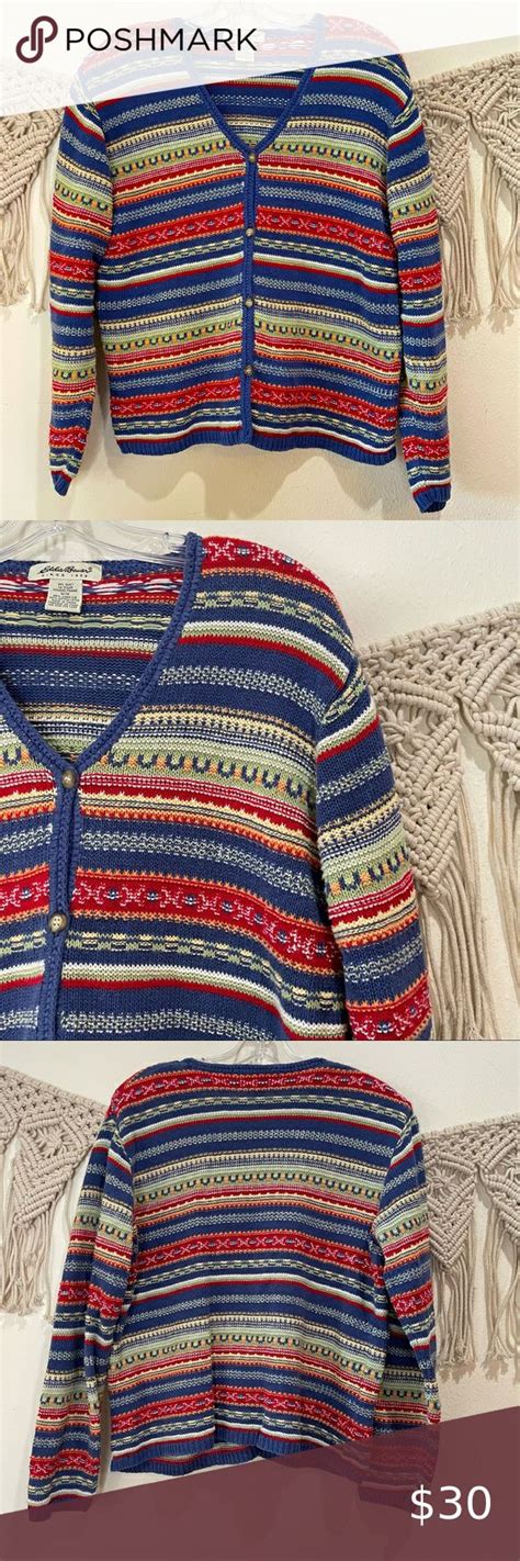 Vtg Eddie Bauer Fair Isle Linen Blend Cardigan Linen Blend Fair Isle Sweater Fair Isle