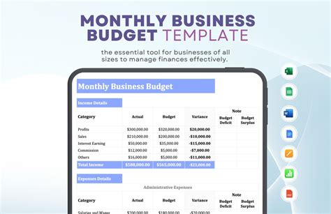 Monthly Business Budget Template in Apple Numbers, Apple Pages, Word ...