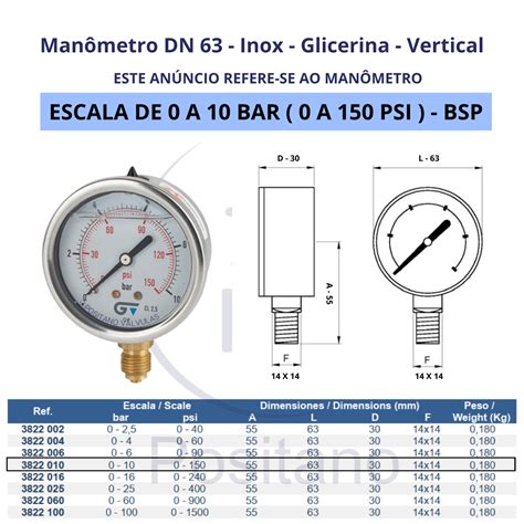 Man Metro De Press O Bar Psi Inox Glicerina Dn Ref