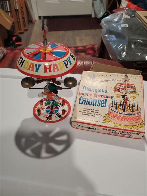 Vintage Disneyland Happy Birthday Carousel Cake Topper Donald Mickey