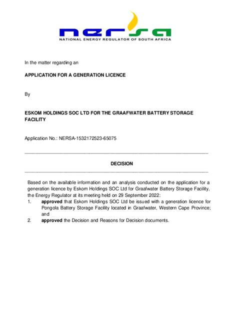 Fillable Online Eskom Holdings Soc Ltd Application For A Licensing Of