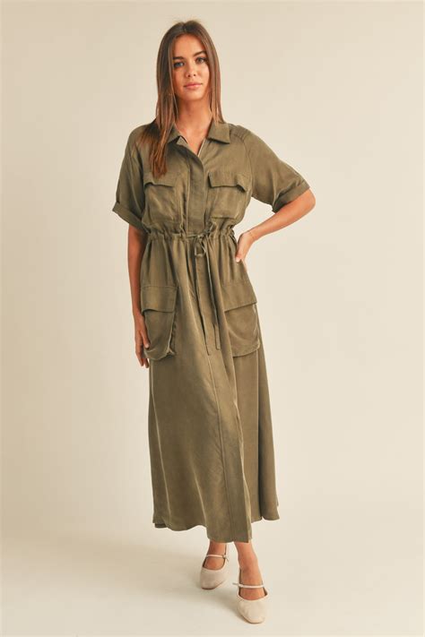 Olive Cargo Maxi Dress Accent Prone