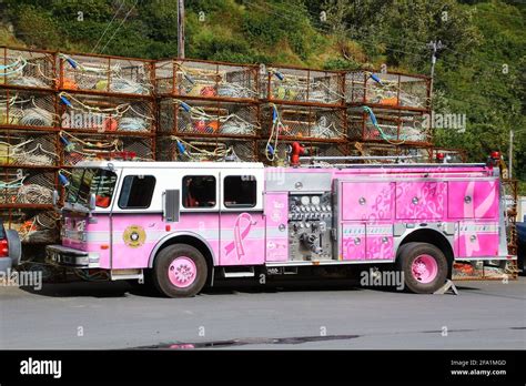 Pink Fire Department In The Port Of Kodiak Alaska United States Stock