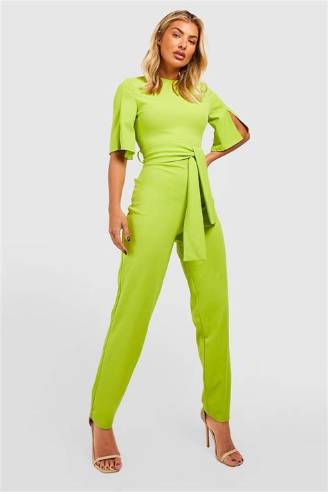 Cape Sleeve Belted Jumpsuit Boohoo Uk