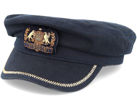 Fisherman Cotton Navy Flat Cap Stetson Caps Uk