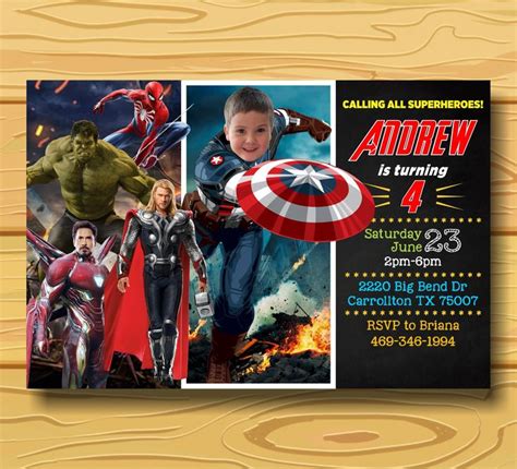 Captain America Invitation Avengers Birthday Invitation Superhero