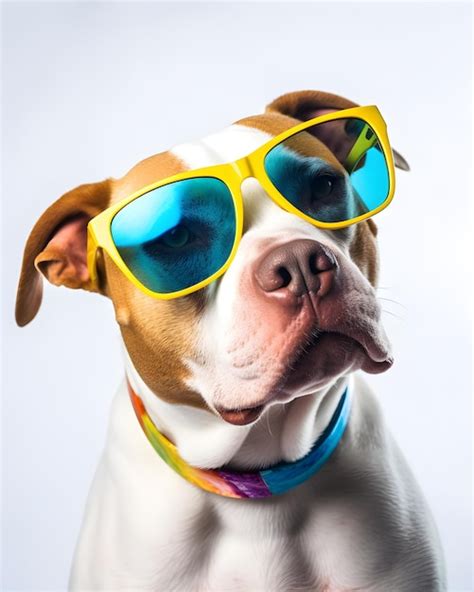 Un Perro Con Gafas De Sol Y Un Timbre Con Los Colores Del Arco Ris