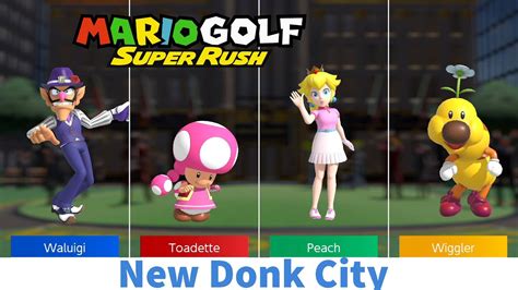 Mario Golf Super Rush Waluigi Vs Wiggler Vs Toadette Vs Peach In New