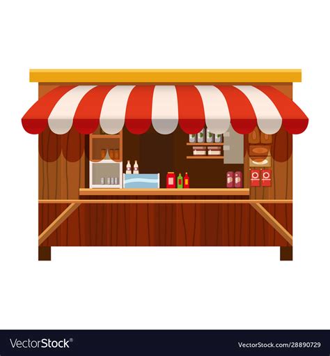 Market Wooden Store Stand Stall And Various Kiosk Vector Image