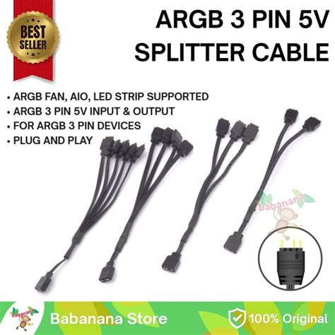 Jual ARGB 3 PIN 5V SPLITTER CABLE KABEL CABANG ARGB HUB LED STRIP FAN