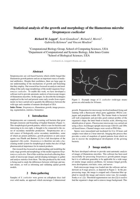 (PDF) Statistical analysis of the growth and morphology of the filamentous microbe Streptomyces ...